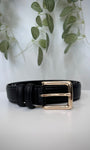accessoire mode femme ceinture noire simili cuir boucle dorée