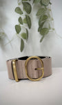 Accessoire mode femme ceinture beige suédine boucle dorée