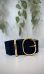 Accessoire mode femme ceinture marine suédine boucle dorée