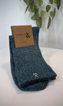 Chaussettes femme montantes bleu canard à fils argentés
