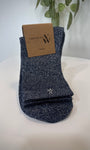 Chaussettes femme montantes bleu marine à fils argentés