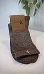 Chaussettes femme montantes marron à fils dorés scintillants