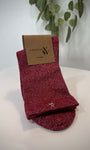 Chaussettes femme montantes rouges à fils argentés scintillants