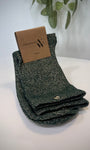 Chaussettes femme vert foncé montantes à fils dorés scintillants