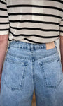 Détail jacron cuir bermuda jean femme 