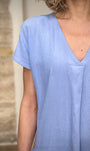 Détail tissu viscose lin bleu clair 