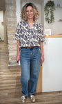 Chemisier manches courtes femme fond écru motif floral 