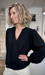 Blouse noire fluide manches longues femme