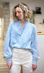 Manches bouffantes blouse en denim bleu clair