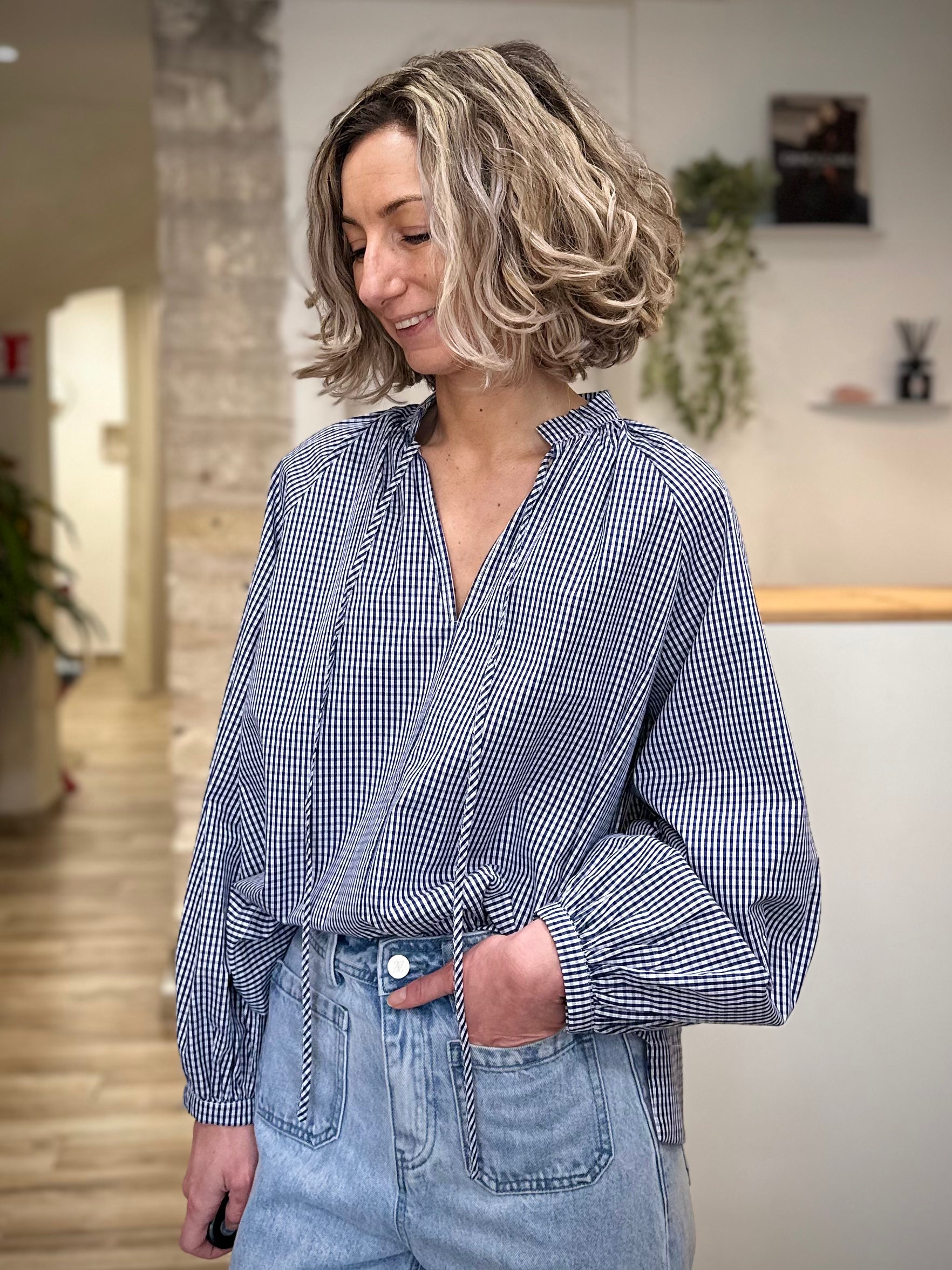 Blouse à carreaux femme manches longues