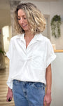 Blouse fluide coton ivoire manches courtes femme