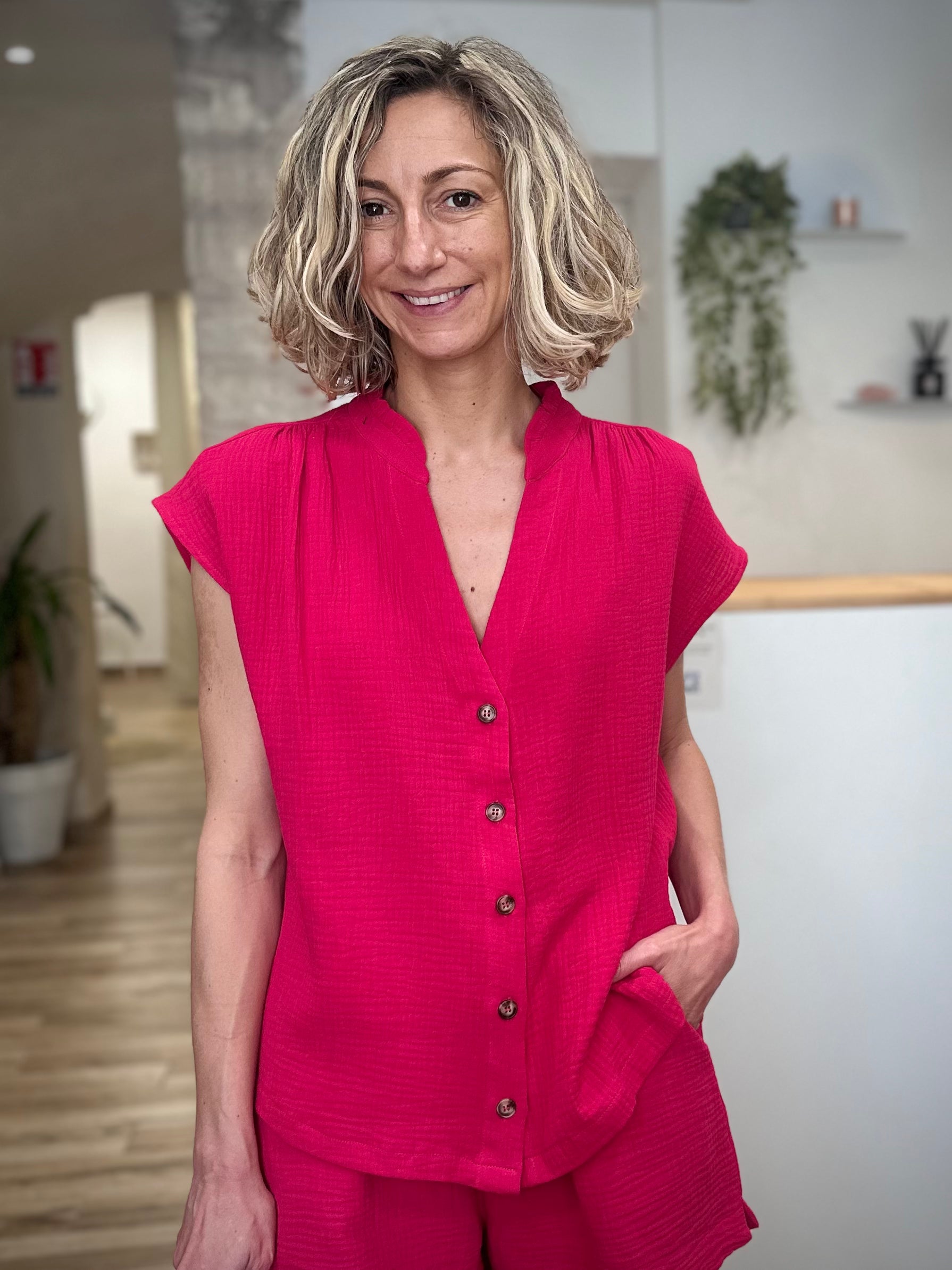 Blouse gaze de coton légère coloris fuchsia 