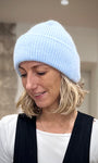 Bonnet à revers côtelé bleu ciel