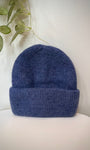 Bonnet bleu jean texture angora