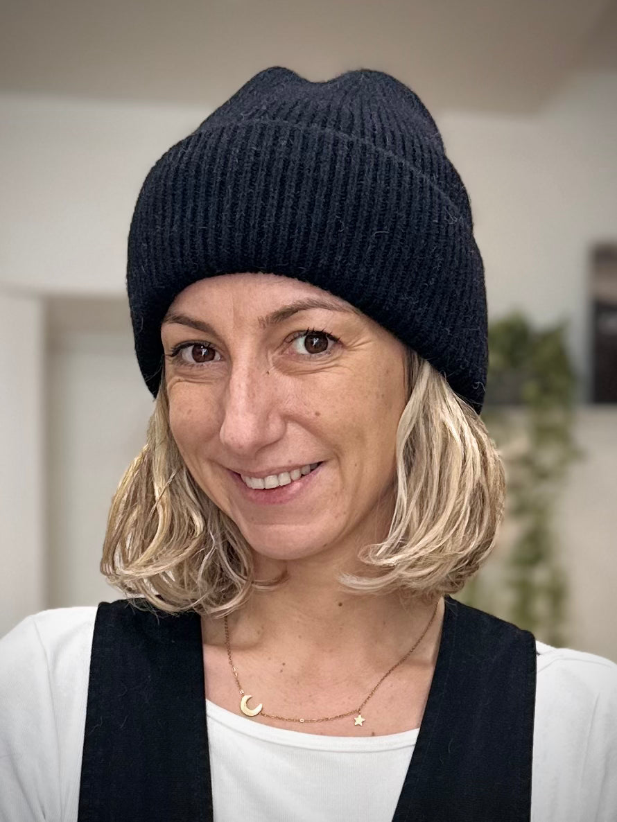 Bonnet maille côtelée noir