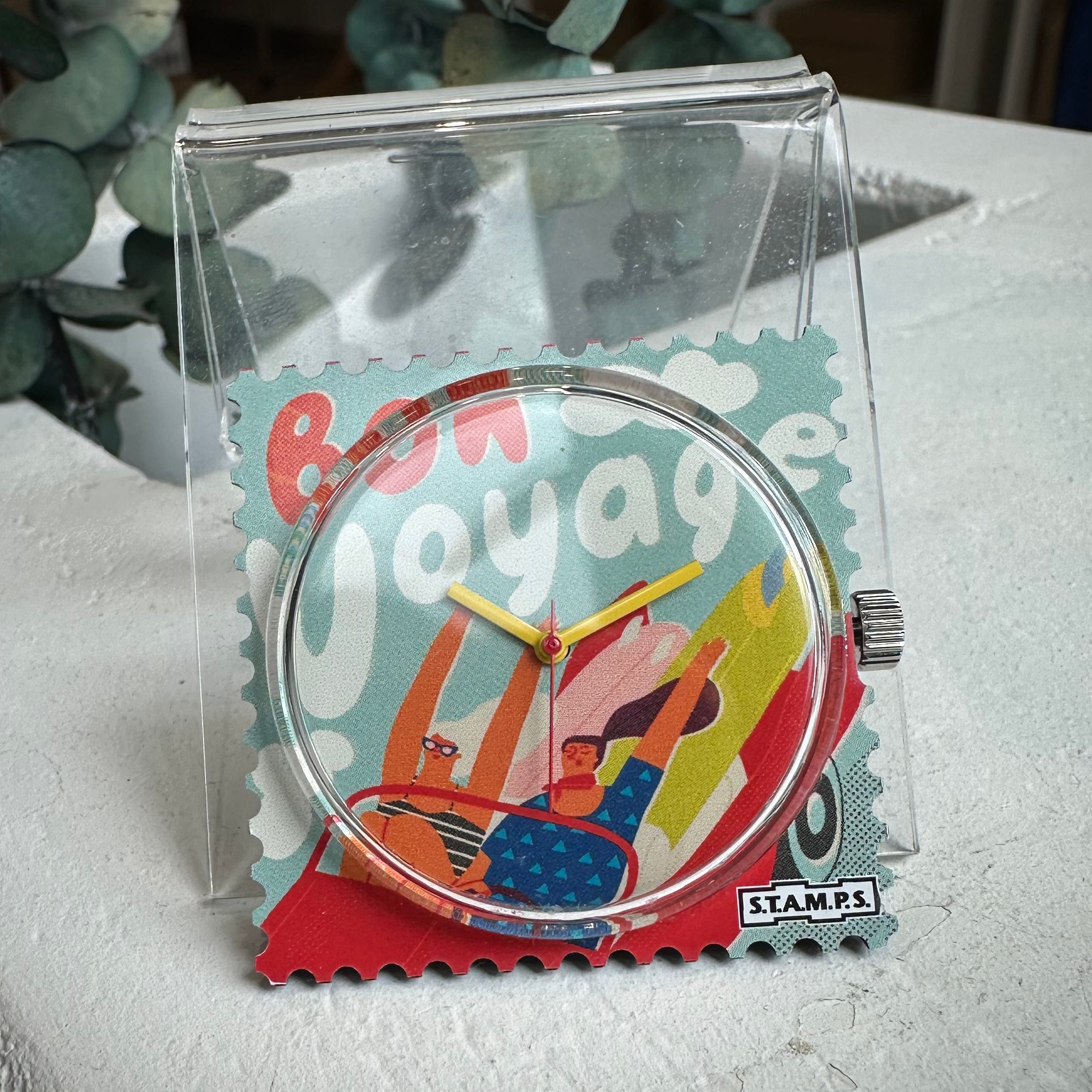 Cadran montre STAMPS Bon Voyage avec voiture et planches de surf