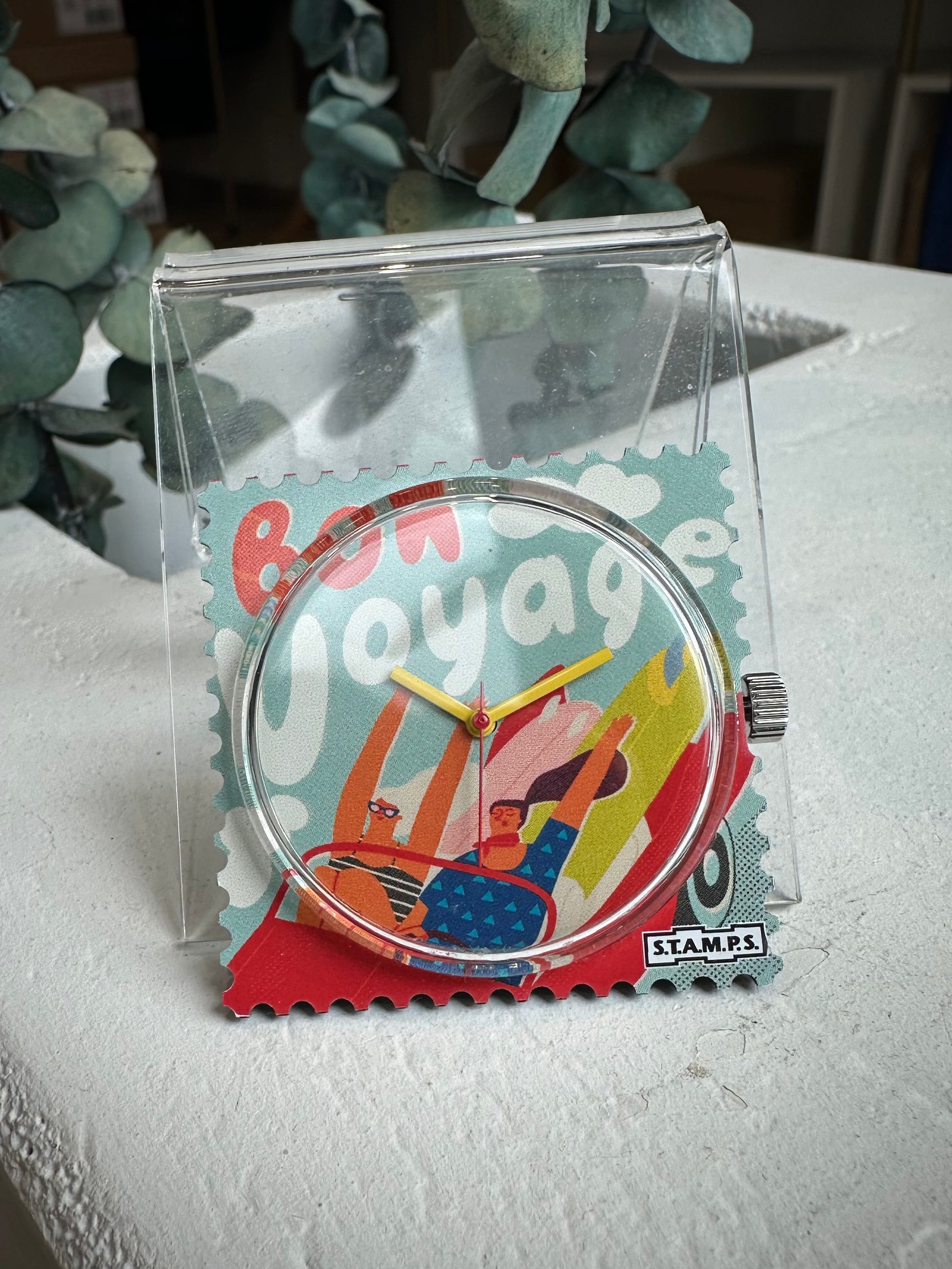 Cadran montre STAMPS Bon Voyage avec voiture et planches de surf