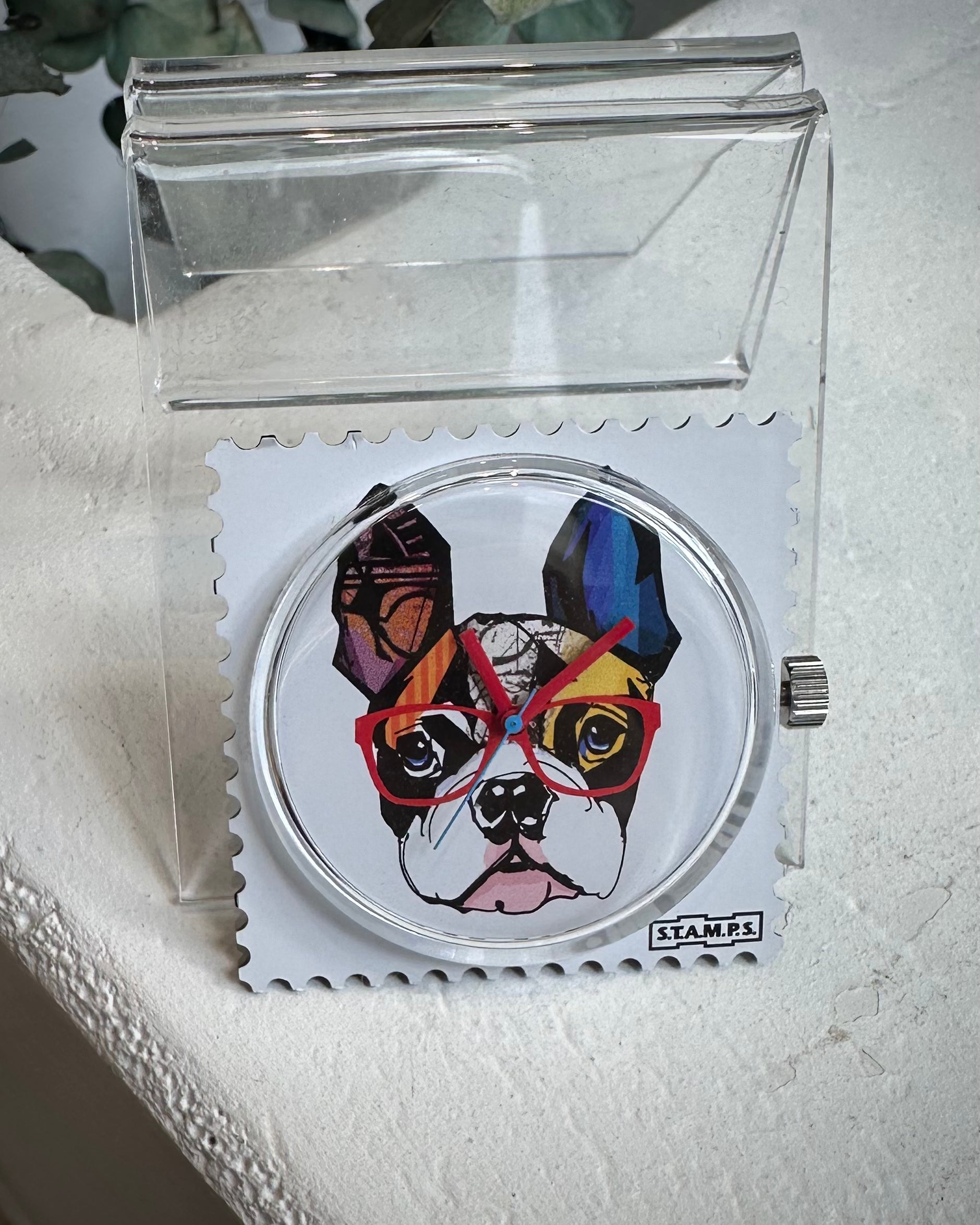 Cadran montre STAMPS Mr. Dog motif bouledogue multicolore lunettes rouges
