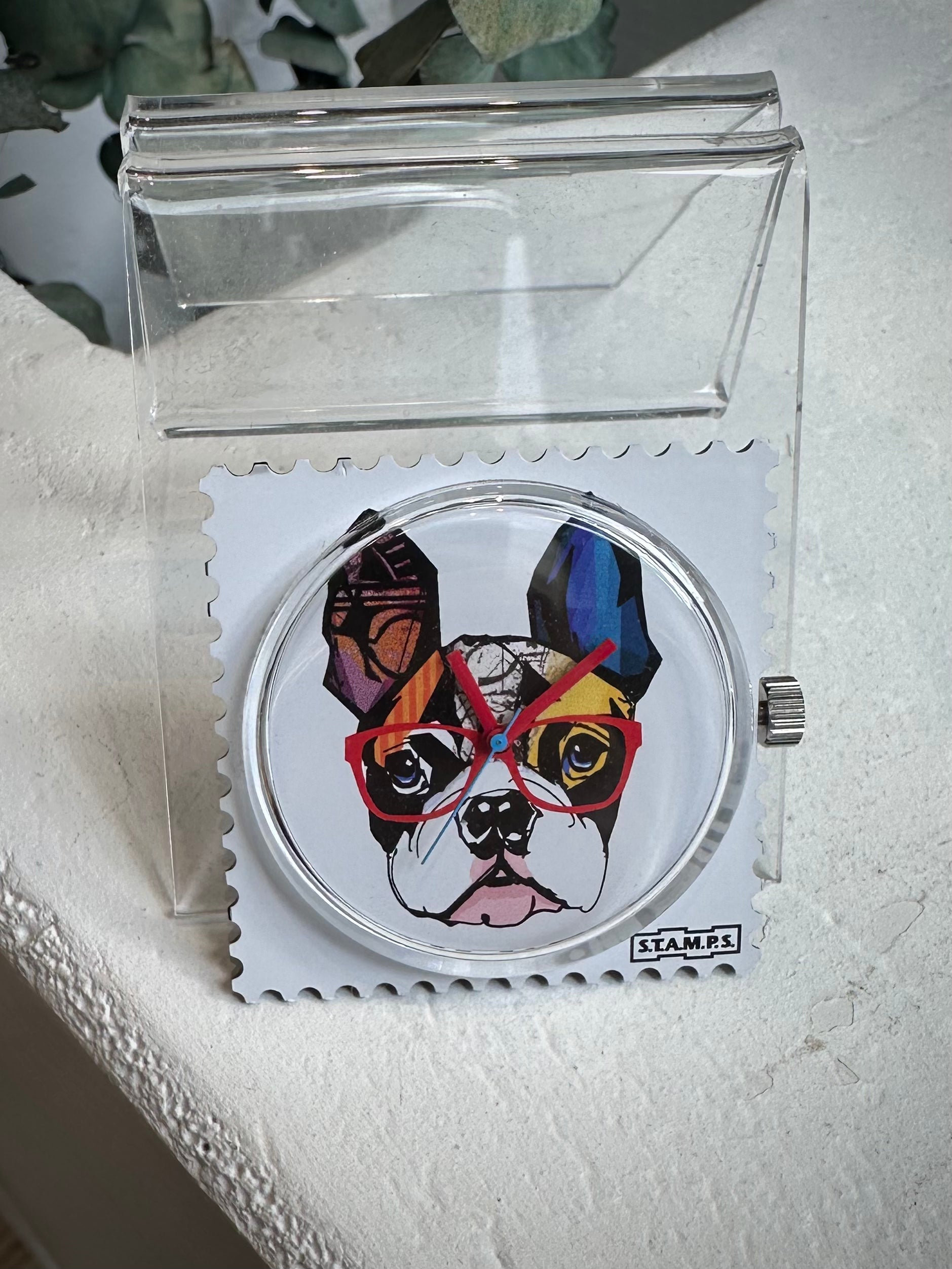 Cadran montre STAMPS Mr. Dog motif bouledogue multicolore lunettes rouges
