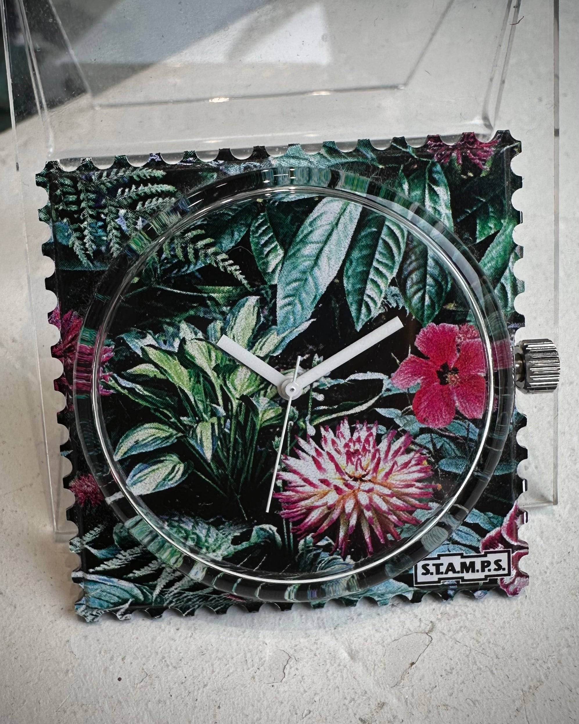 Cadran STAMPS tropical étanche avec feuillage et fleurs 