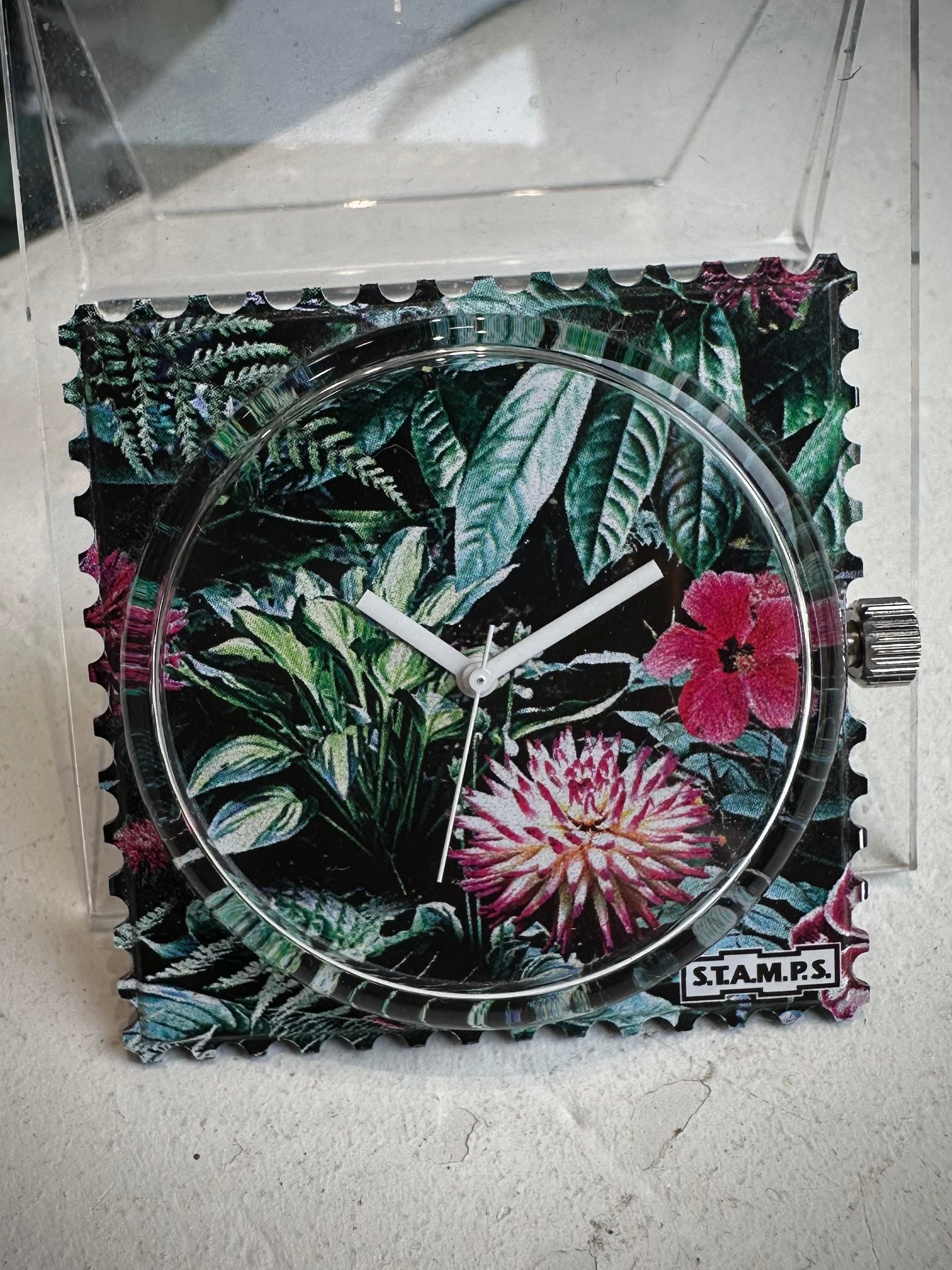 Cadran STAMPS tropical étanche avec feuillage et fleurs 
