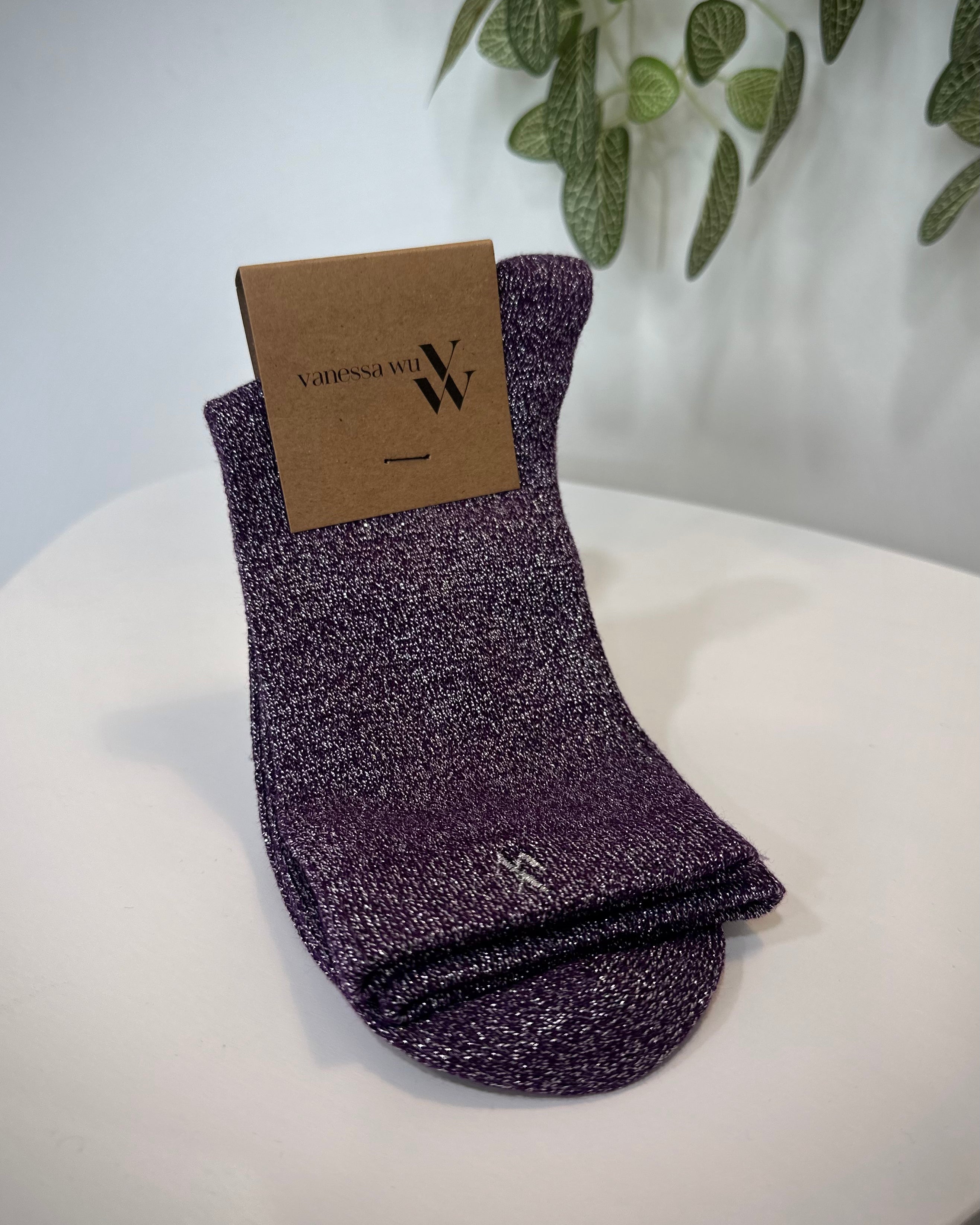 Chaussettes femme montantes Ambre violet avec fils argentés