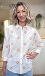 Chemise brodée femme manches 3/4 chauve-souris
