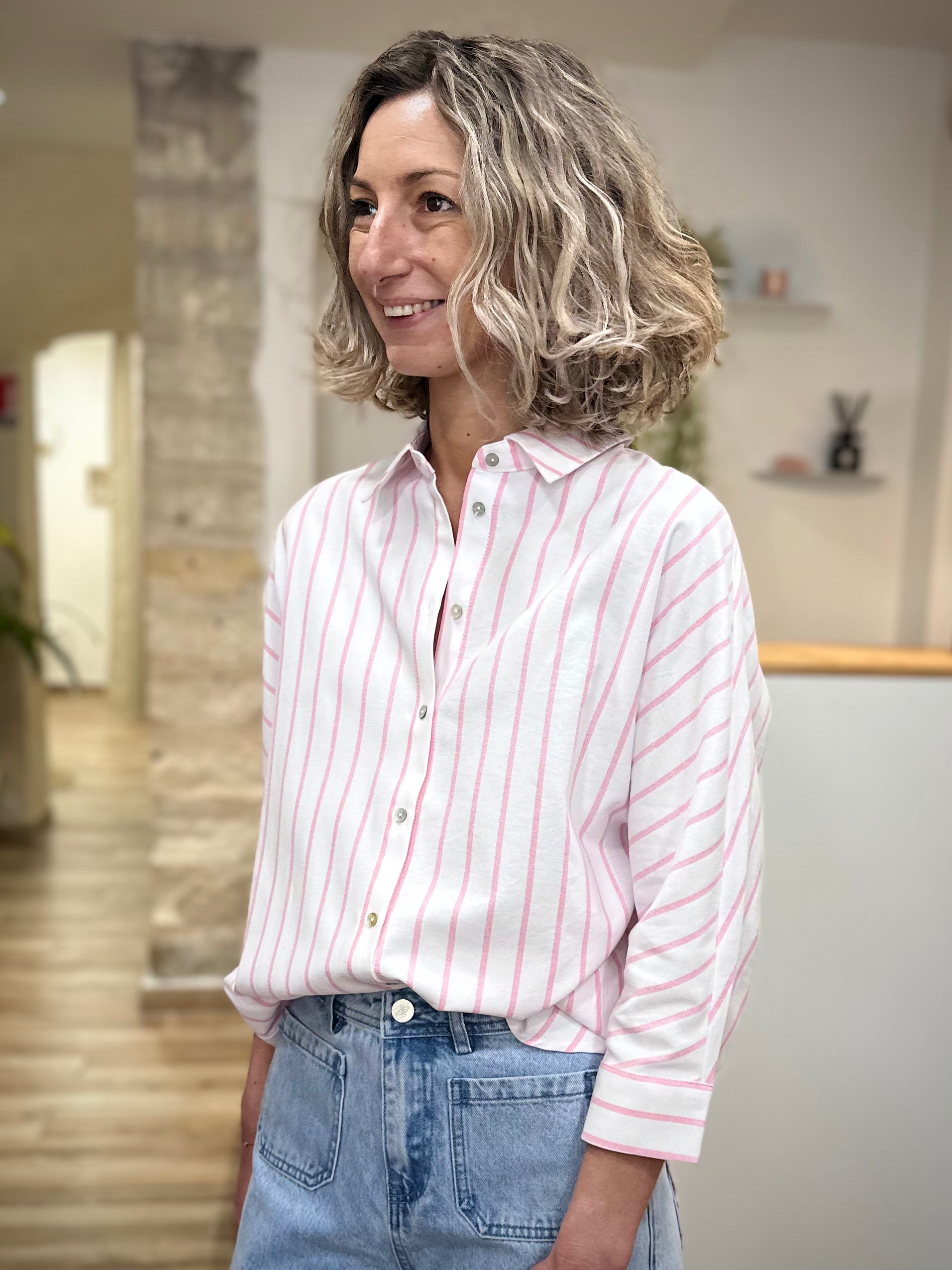 Chemise coton femme rayures roses style casual chic