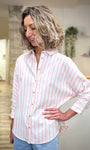 Chemise blanche rayures roses manches chauve-souris