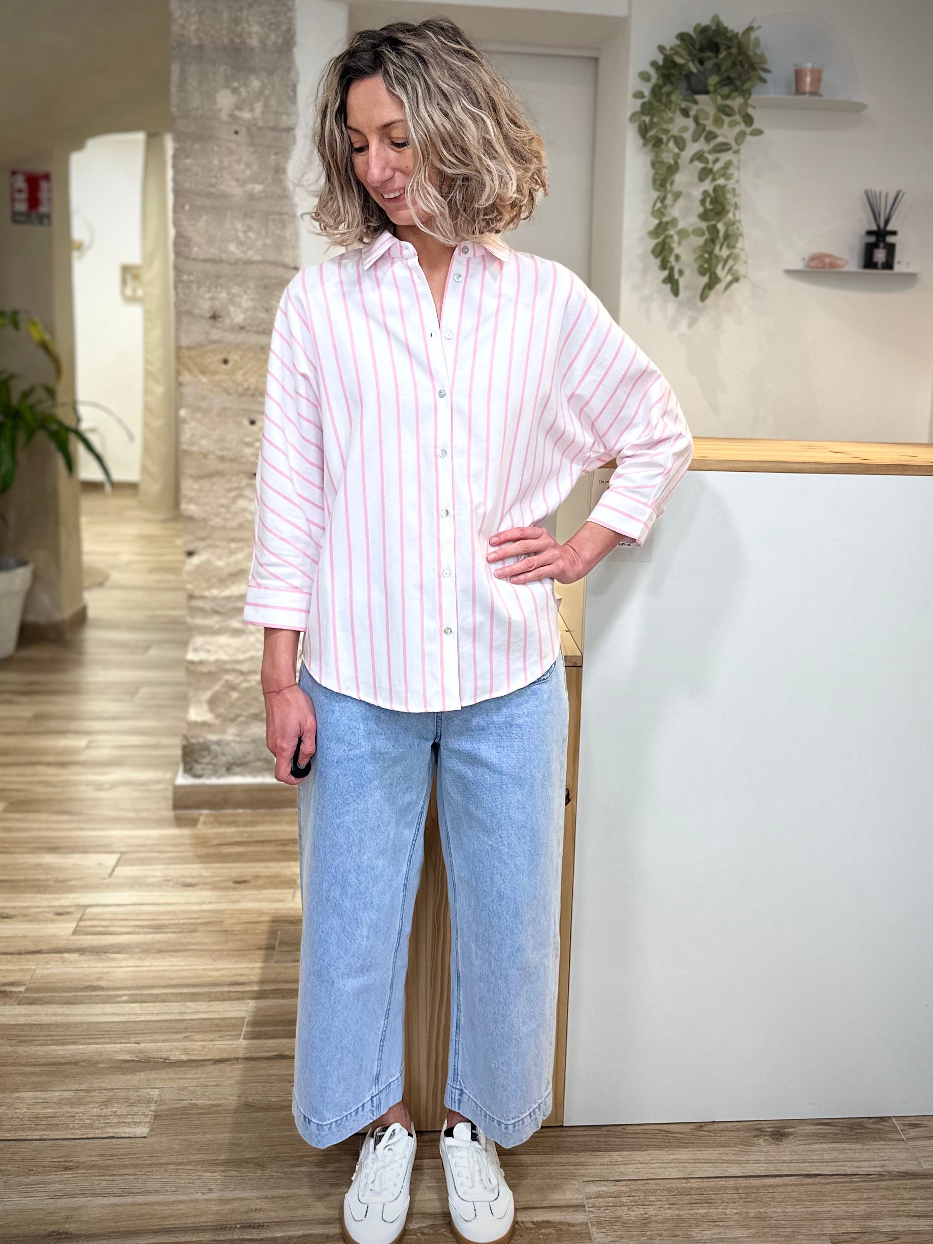 Chemise légère femme rayures roses printemps été