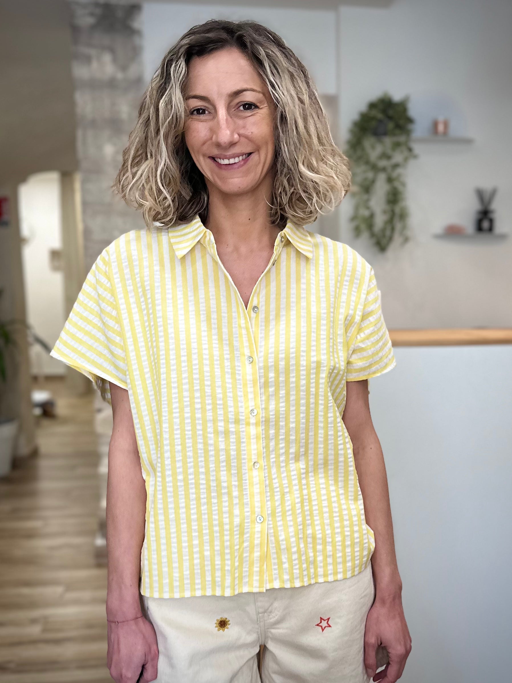 Chemise manches courtes chauve-souris rayée femme 
