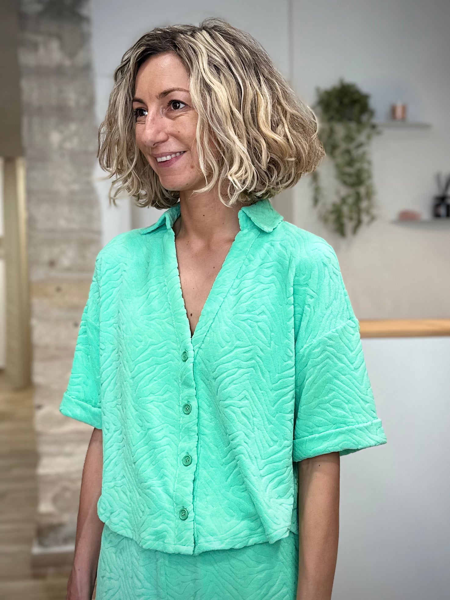 Chemise verte texturée pour dressing printemps été