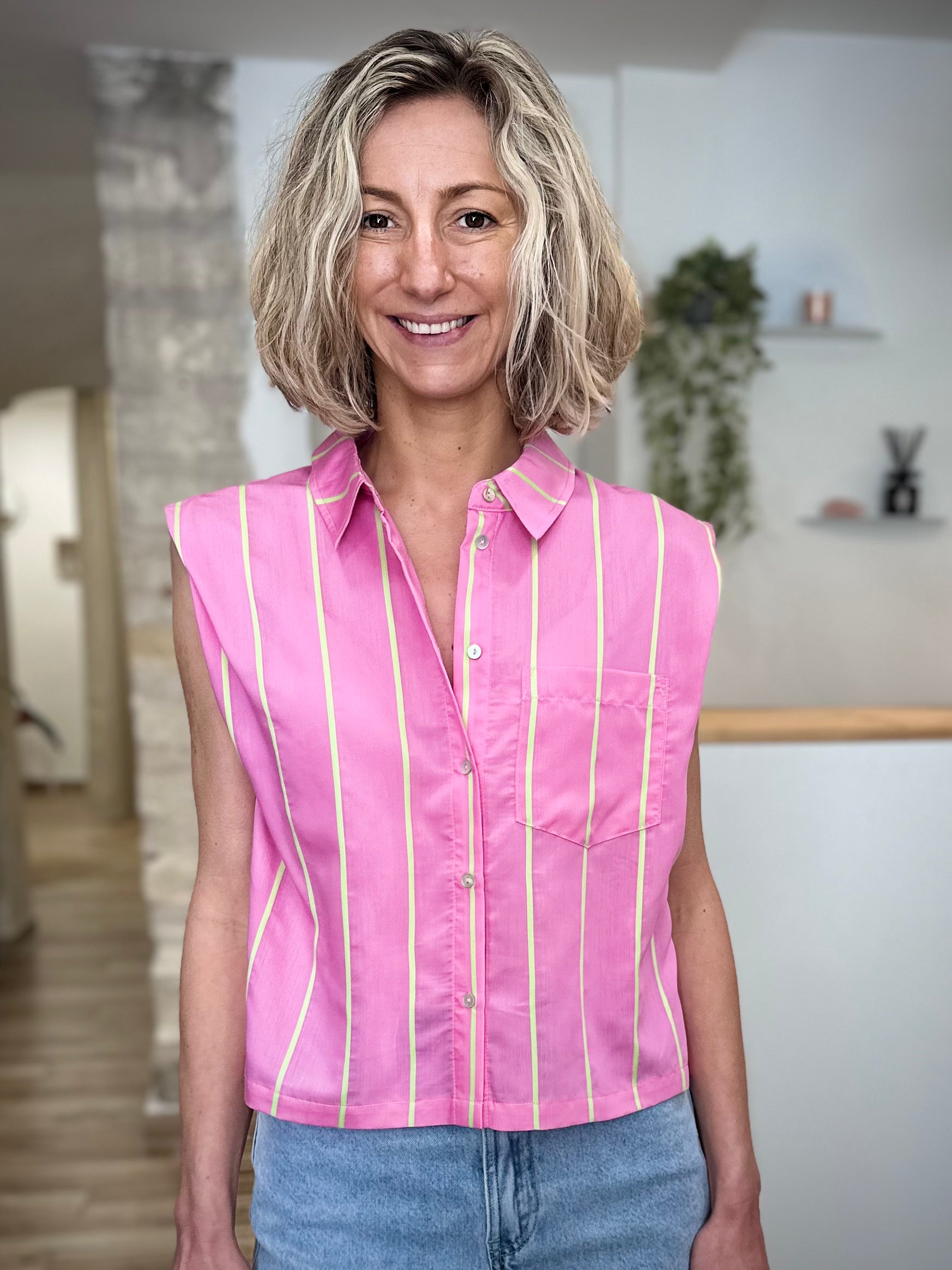 Chemise rose rayée style artistique casual chic 
