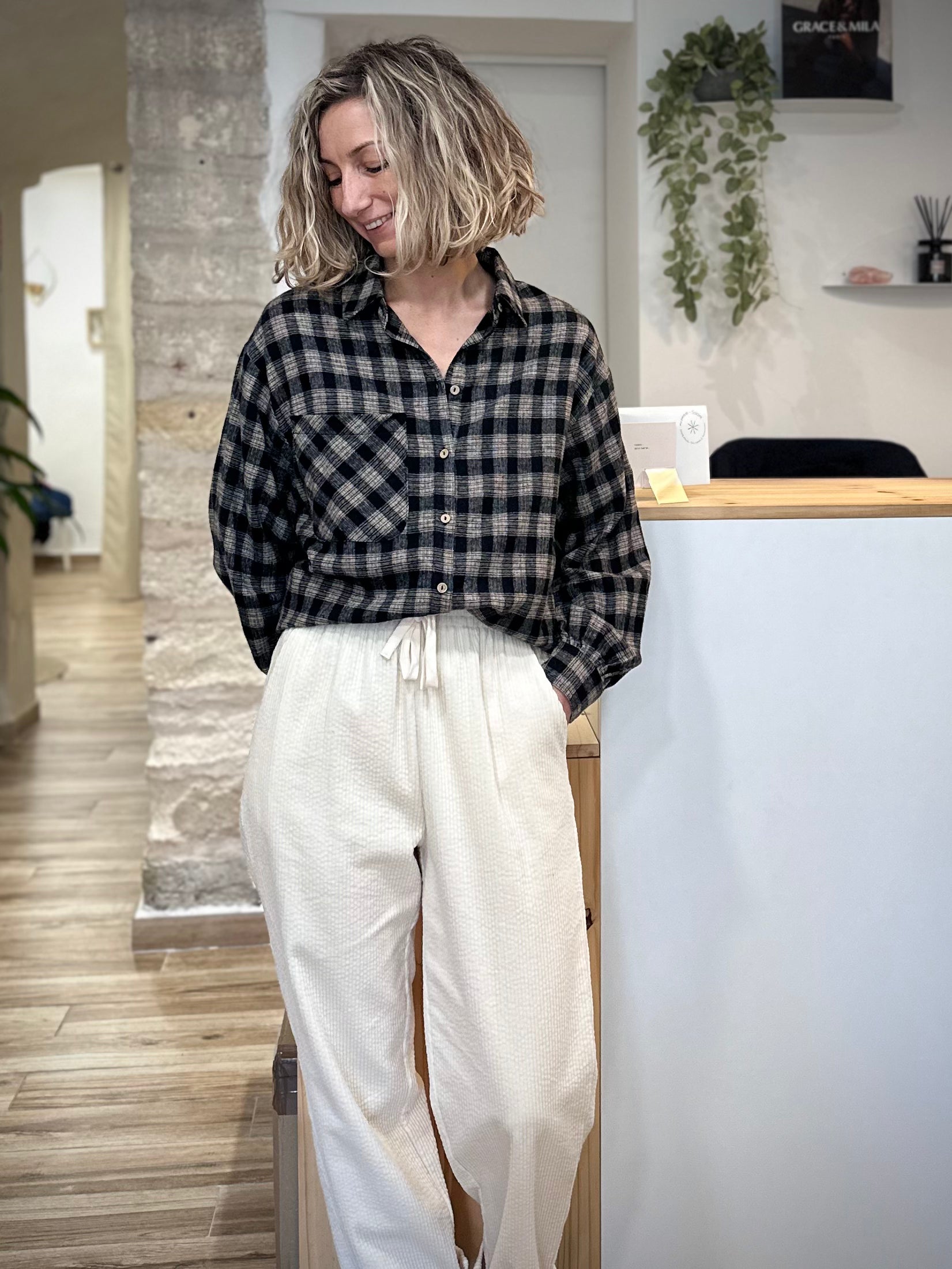 Chemise à carreaux ample en look décontracté