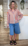 Chemise rayures bleu ciel et orange look été 