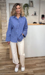 Look week-end chemise bleue rayée avec jean greige