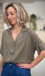 Chemise kaki femme manches courtes en viscose et lin 