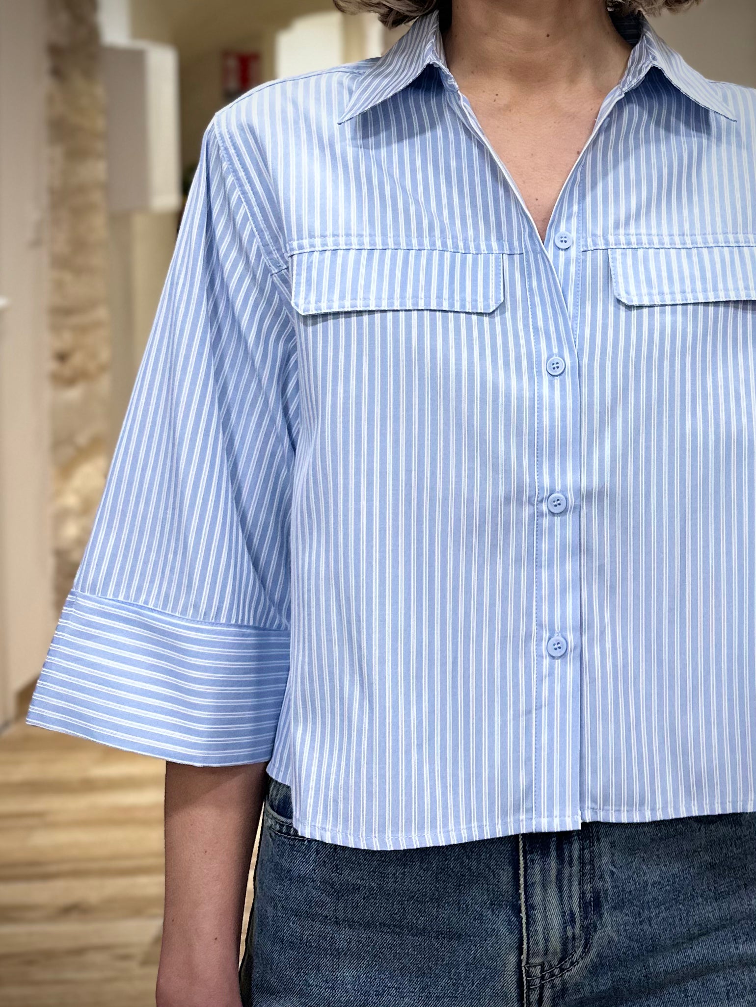 Poches poitrine à rabat chemise femme