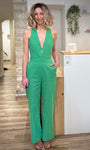 Combinaison verte femme coupe droite élégante 