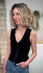 Top maille fine noire silhouette ajustée 