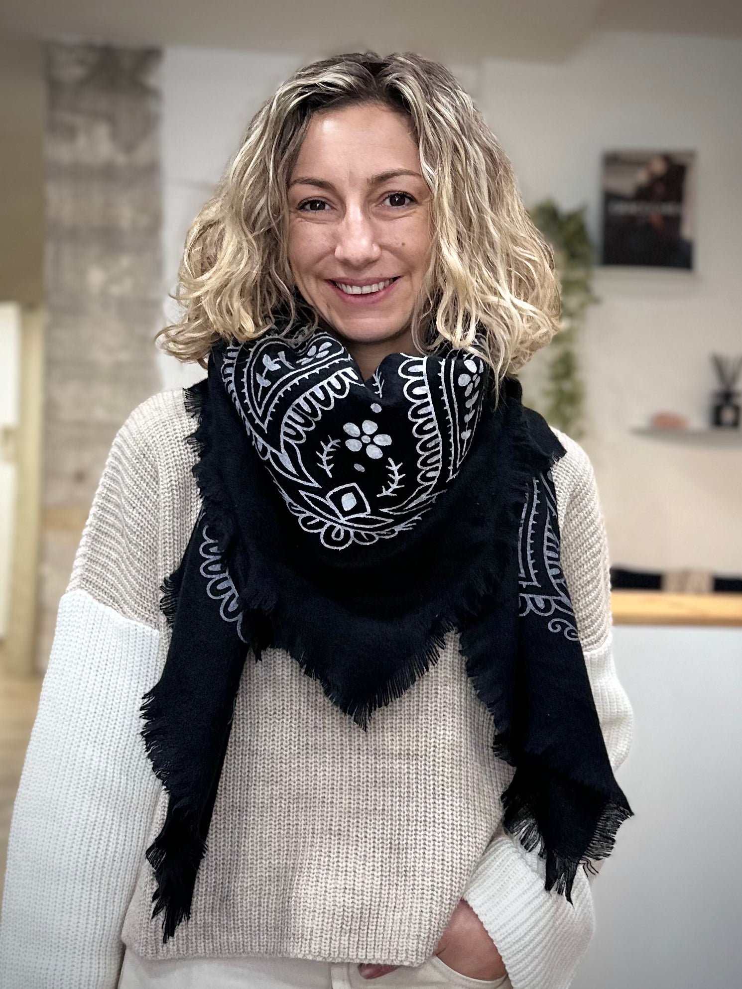 Large carré bandana en viscose laine