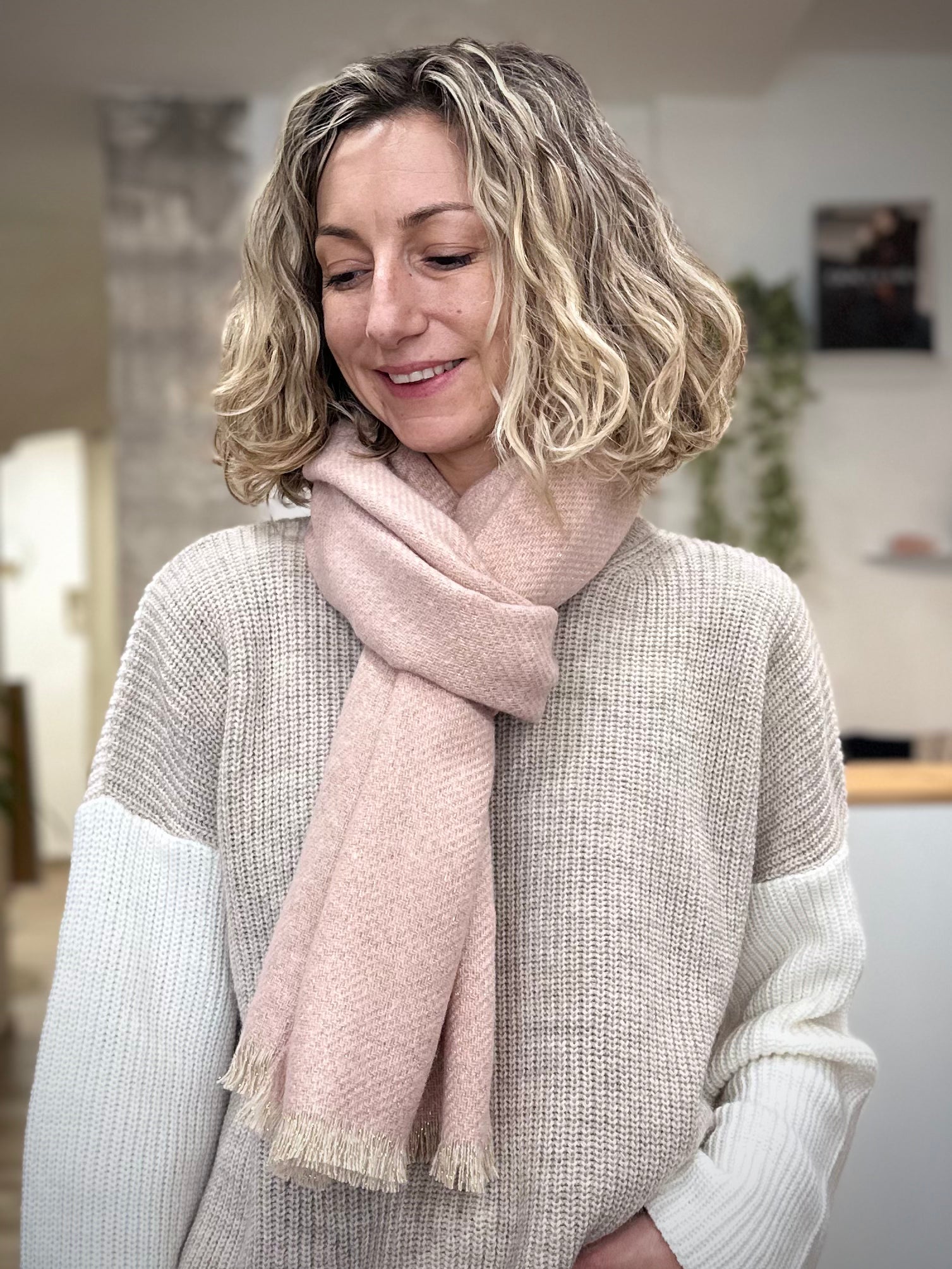 écharpe hiver femme Mira rose pastel