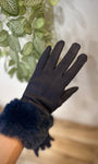 Gants femme bleu marine avec poignet en fausse fourrure