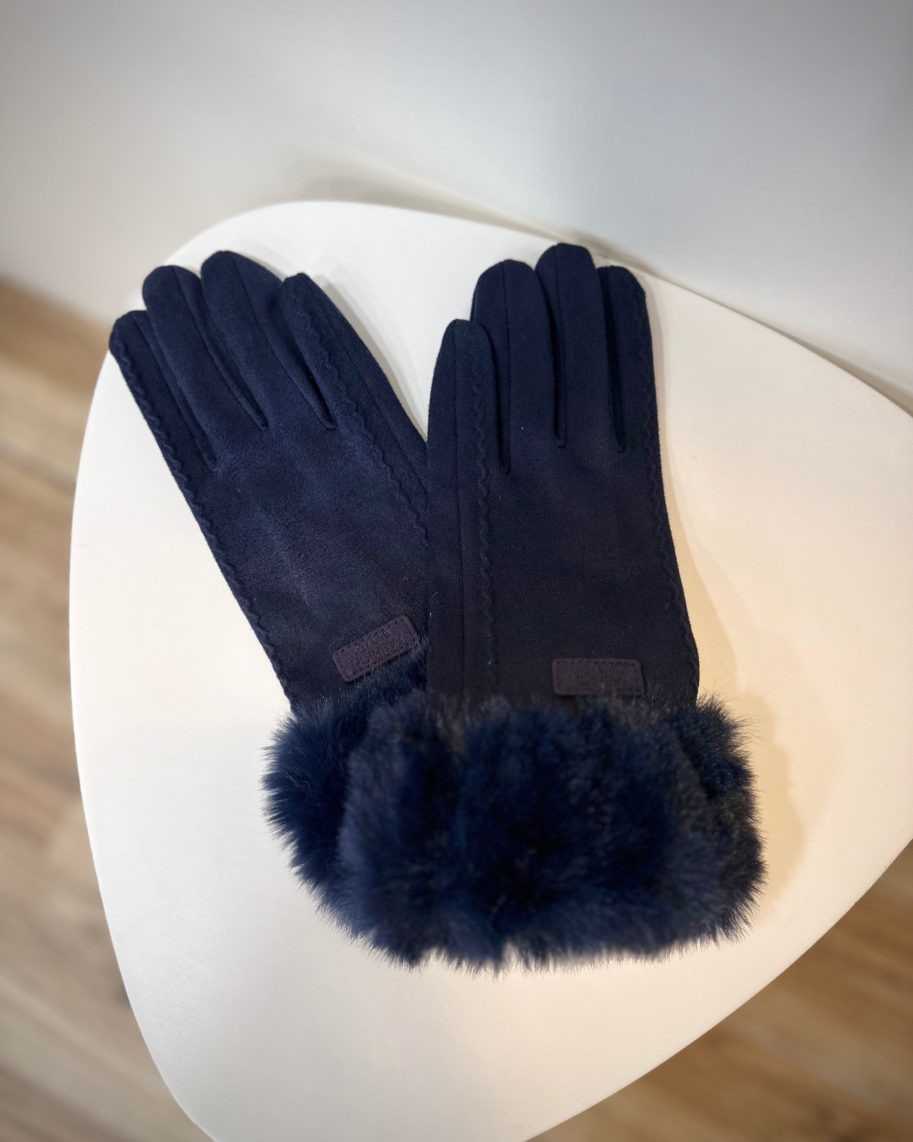 Gants hiver femme bleu marine fourrure synthétique