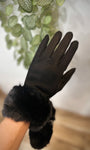 Gants femme noirs avec poignet en fausse fourrure