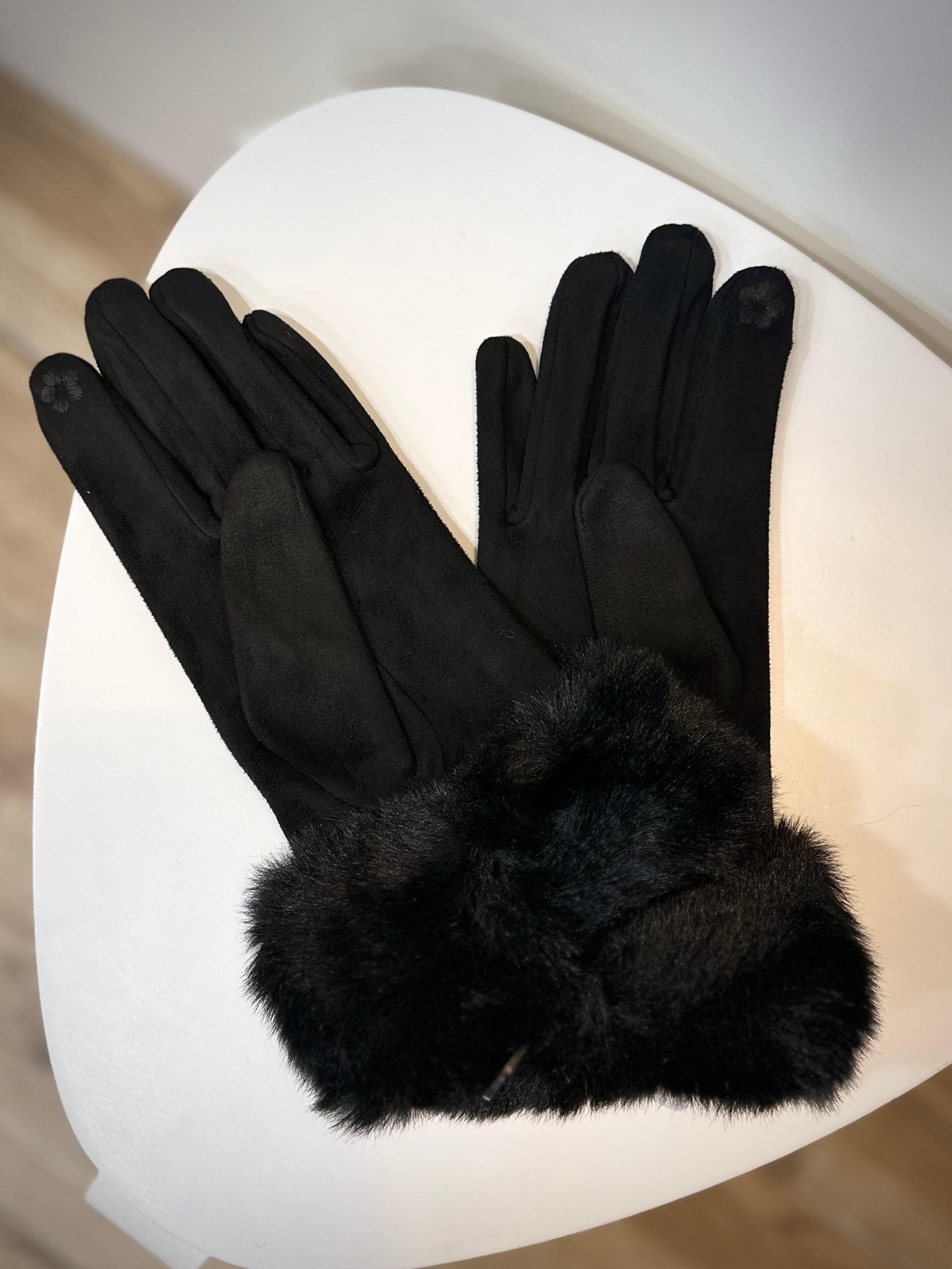 Texture douce gants noirs en laine mélangée