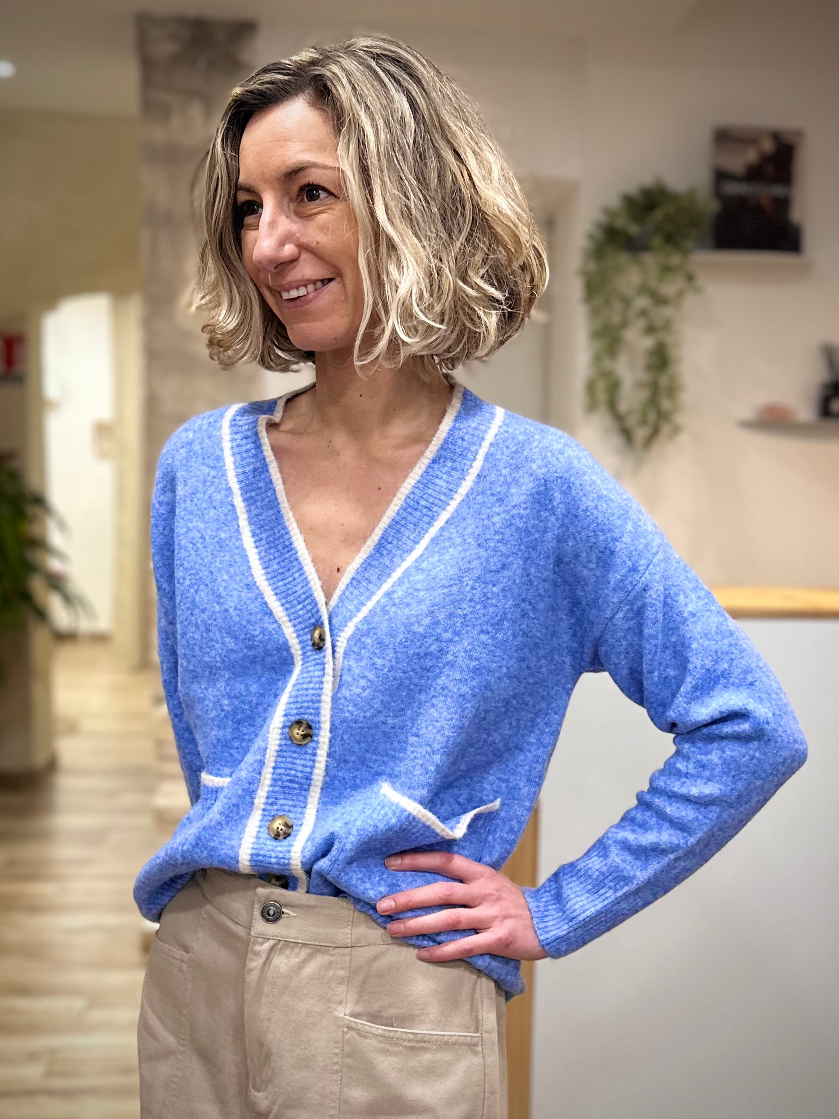 Gilet bleu chiné casual chic femme