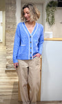 Cardigan bleu chiné femme manches longues