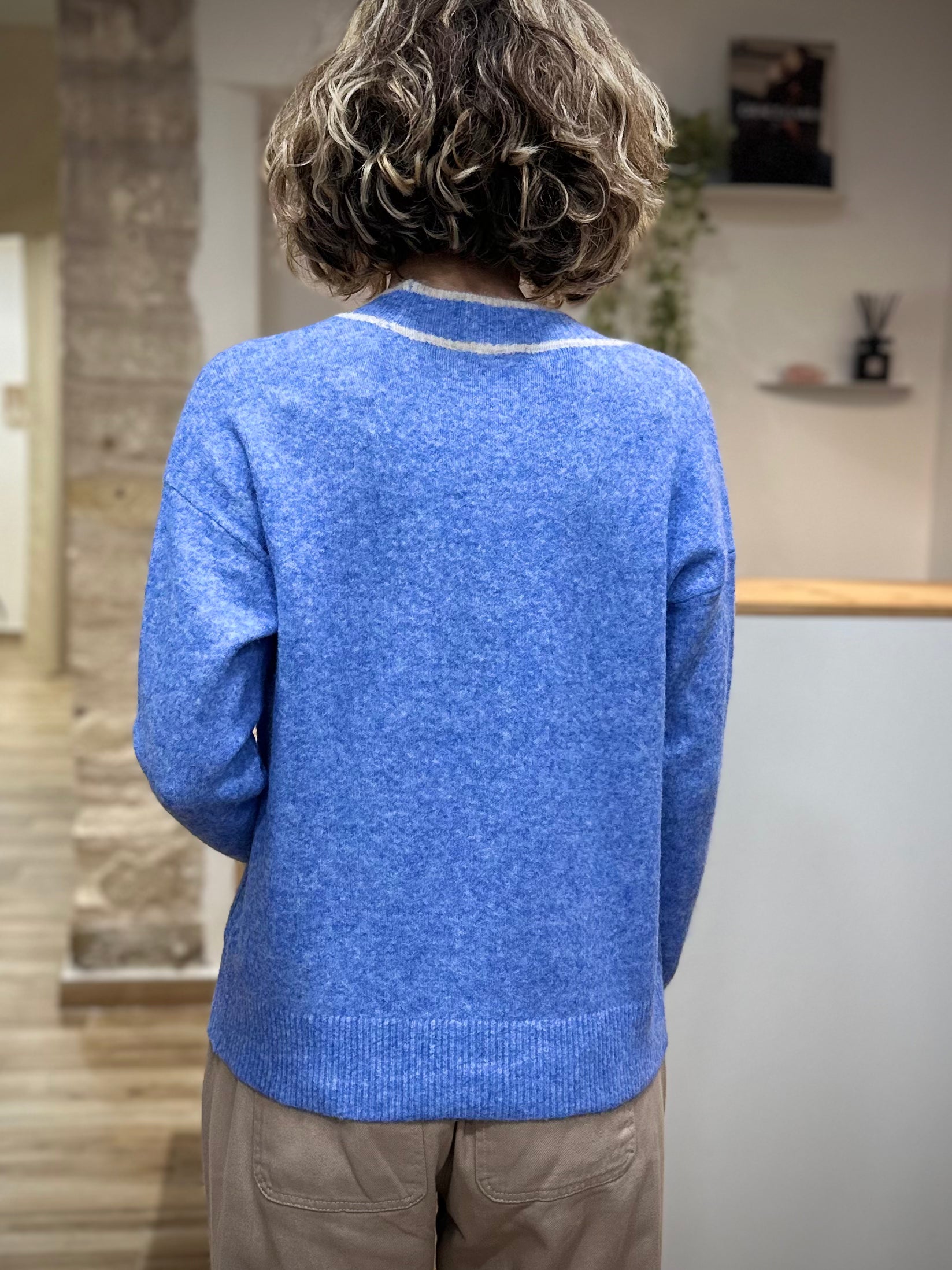 Cardigan bleu chiné femme vue de dos