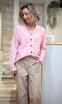 Cardigan rose chiné femme look casual chic